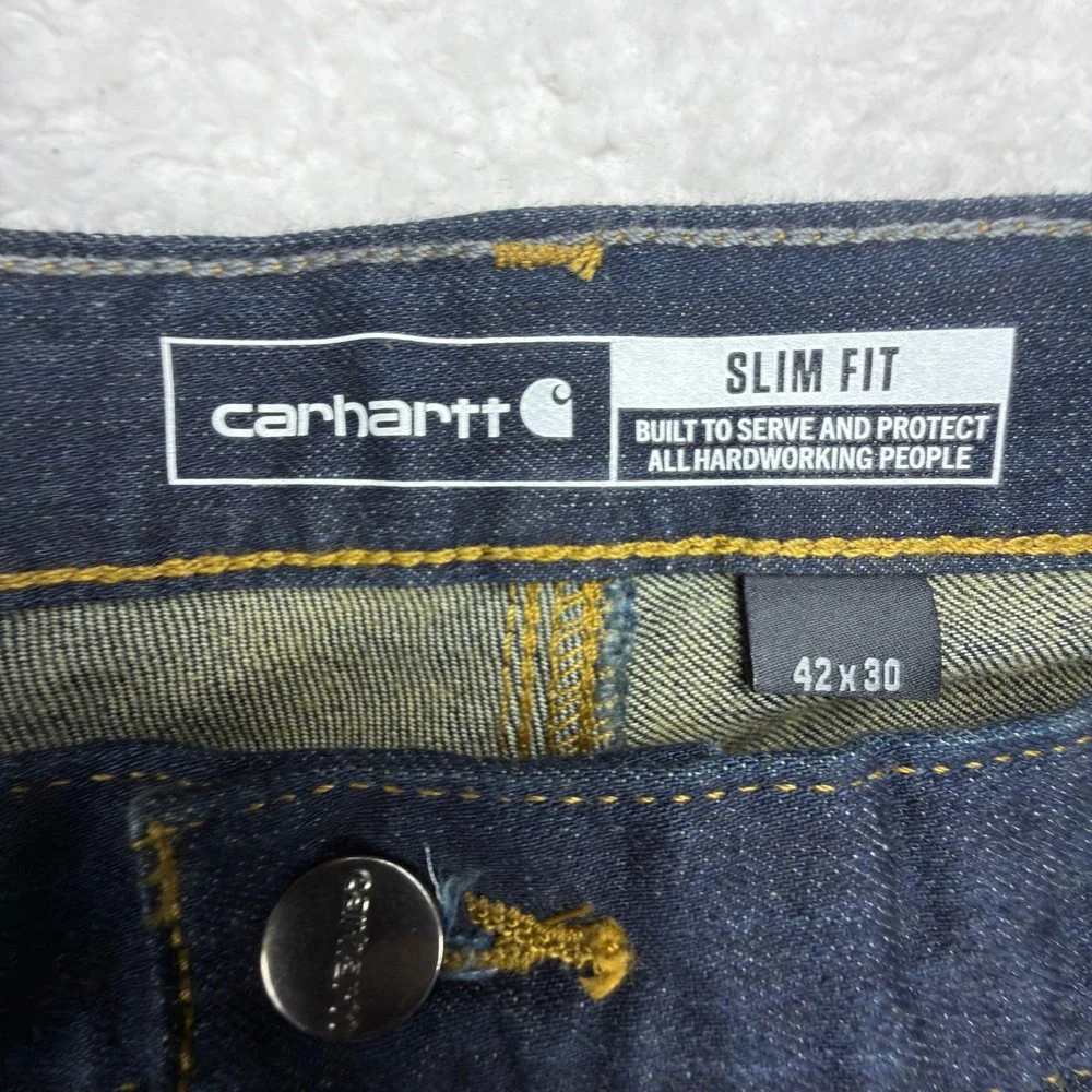Carhartt Rugged Flex Slim Fit Tapered Leg Jeans Mens 42x30 Dark Wash BD2807-M